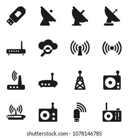 Flat vector icon set - satellite antenna vector, radio, cloud glass, usb modem, router, wireless