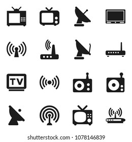 Flat vector icon set - satellite antenna vector, radio, tv, router, wireless