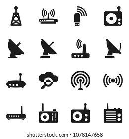 Flat vector icon set - satellite antenna vector, radio, cloud glass, usb modem, router, wireless