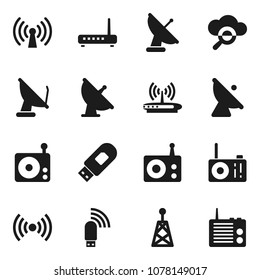 Flat vector icon set - satellite antenna vector, radio, cloud glass, usb modem, wireless, router