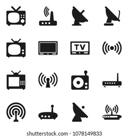 Flat vector icon set - satellite antenna vector, radio, tv, router, wireless