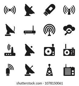 Flat vector icon set - satellite antenna vector, radio, cloud glass, usb modem, router, wireless