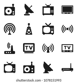 Flat vector icon set - satellite antenna vector, radio, tv, router, wireless