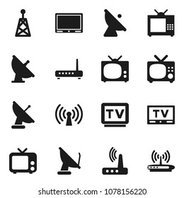 Flat vector icon set - satellite antenna vector, tv, router, wireless