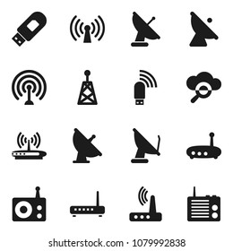 Flat vector icon set - satellite antenna vector, radio, cloud glass, usb modem, router, wireless