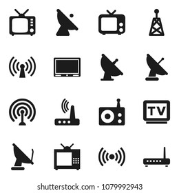 Flat vector icon set - satellite antenna vector, radio, tv, router, wireless