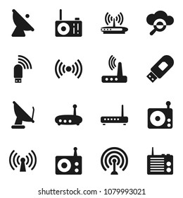 Flat vector icon set - satellite antenna vector, radio, cloud glass, usb modem, router, wireless