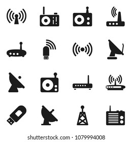 Flat vector icon set - satellite antenna vector, radio, usb modem, router, wireless