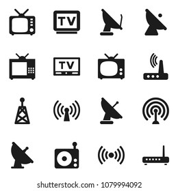 Flat vector icon set - satellite antenna vector, radio, tv, router, wireless
