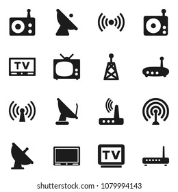 Flat vector icon set - satellite antenna vector, radio, tv, router, wireless