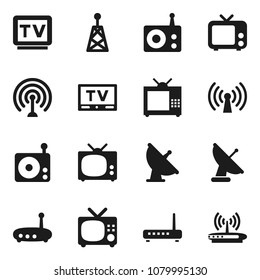 Flat vector icon set - satellite antenna vector, radio, tv, router, wireless