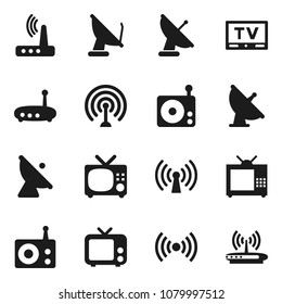 Flat vector icon set - satellite antenna vector, radio, tv, router, wireless