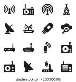 Flat vector icon set - satellite antenna vector, radio, cloud glass, usb modem, router, wireless