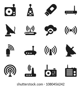 Flat vector icon set - satellite antenna vector, radio, cloud glass, usb modem, router, wireless