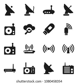 Flat vector icon set - satellite antenna vector, radio, cloud glass, usb modem, router, wireless