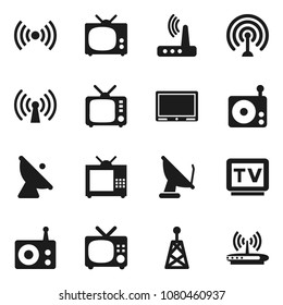 Flat vector icon set - satellite antenna vector, radio, tv, router, wireless