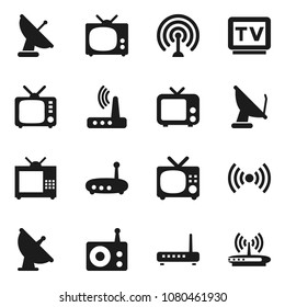 Flat vector icon set - satellite antenna vector, radio, tv, router, wireless