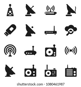 Flat vector icon set - satellite antenna vector, radio, cloud glass, usb modem, router, wireless