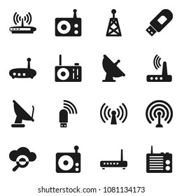 Flat vector icon set - satellite antenna vector, radio, cloud glass, usb modem, router, wireless