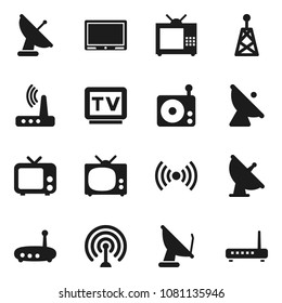 Flat vector icon set - satellite antenna vector, radio, tv, router, wireless