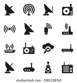Flat vector icon set - satellite antenna vector, radio, cloud glass, usb modem, router, wireless