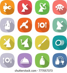 flat vector icon set - satellite vector, antenna, ufo, cleanser, cafe, spatula, plates, fork spoon plate, meal cap, dish
