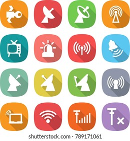 flat vector icon set - satellite vector, antenna, tv, alarm, wireless, bell, laptop wifi, signal, no