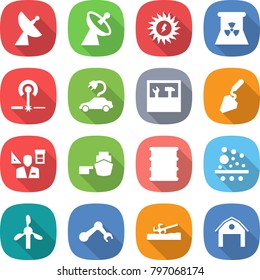flat vector icon set - satellite antenna vector, sun power, nuclear, laser, electric car, tools, construction, architector, port, barrel, filter, windmill, robot hand, soil cutter, barn