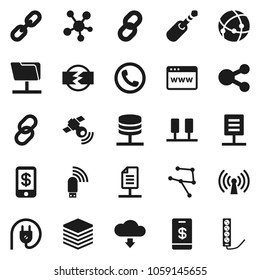 Flat vector icon set - satellitie vector, social media, link, jack, connection, network, server, folder, big data, browser, usb modem, share, cloud download, chain, document, disconnection, wireless