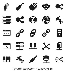 Flat vector icon set - satellitie vector, social media, link, rca, jack, connection, network, server, cloud exchange, big data, browser, usb modem, share, chain, document, disconnection, wireless