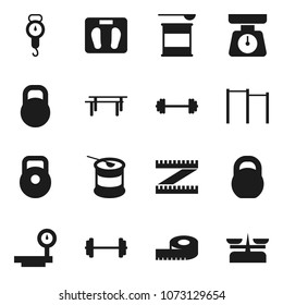 Flat vector icon set - scales vector, barbell, measuring, weight, horizontal bar, sports nutrition, big, store