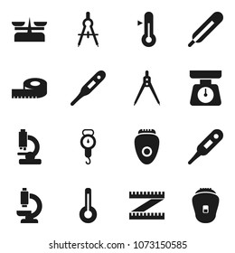 Flat vector icon set - scales vector, thermometer, drawing compass, measuring, microscope, store, epilator