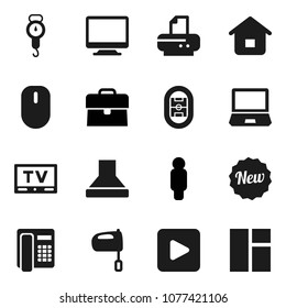 Flat vector icon set - scales vector, mixer, case, man, stadium, tv, play button, new, home, hood, monitor, phone, printer, mouse, notebook pc, window