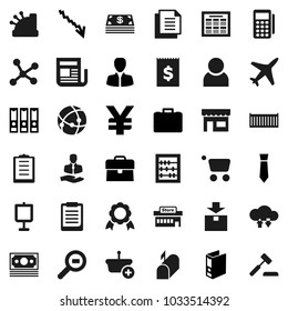 Flat vector icon set - schedule vector, clipboard, medal, abacus, presentation, crisis, manager, case, binder, tie, yen sign, plane, money, client, sea container, receipt, document, package, network