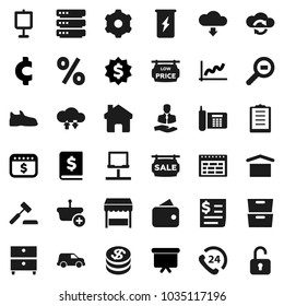 Flat vector icon set - schedule vector, presentation, archive, graph, annual report, board, dollar medal, calendar, cent sign, snickers, enegry drink, phone, 24, client, car, receipt, clipboard