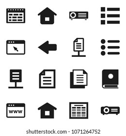 Flat vector icon set - schedule vector, document, browser, arrow, network, home, catalog, menu, projector
