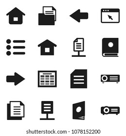 Flat vector icon set - schedule vector, document, browser, arrow, network, home, catalog, menu, projector