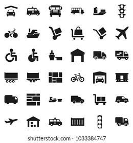 Flat vector icon set - school bus vector, bike, plane, traffic light, ship, truck trailer, sea container, delivery, car, port, consolidated cargo, warehouse, Railway carriage, disabled, amkbulance