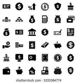 Flat vector icon set - school building vector, bank, dollar coin, gold ingot, credit card, wallet, percent growth, money bag, piggy, investment, check, receipt, medal, shield, safe, monitor, reader