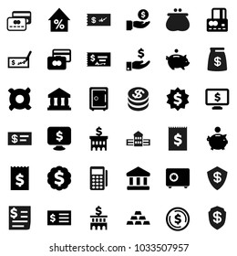 Flat vector icon set - school building vector, bank, dollar coin, credit card, percent growth, piggy, investment, check, receipt, medal, safe, monitor, any currency, gold ingot, wallet, money bag