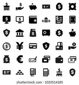 Flat vector icon set - school building vector, bank, dollar coin, credit card, wallet, piggy, investment, check, medal, shield, safe, monitor, any currency, euro sign, yen, gold ingot, receipt