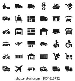 Flat vector icon set - school bus vector, bike, plane, traffic light, ship, truck trailer, sea container, delivery, car, port, consolidated cargo, warehouse, Railway carriage, disabled, amkbulance