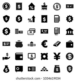 Flat vector icon set - school building vector, bank, dollar coin, gold ingot, wallet, percent growth, money bag, investment, check, receipt, medal, shield, safe, monitor, any currency, euro sign