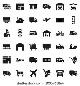 Flat vector icon set - school bus vector, bike, Railway carriage, plane, traffic light, ship, truck trailer, sea container, delivery, car, port, consolidated cargo, warehouse, disabled, amkbulance