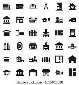 Flat vector icon set - school building vector, drawing compass, university, bank, stadium, dry cargo, hospital, home, cottage, chalet, barn, fence, plan, apartments, office, love, store, mall