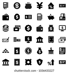 Flat vector icon set - school building vector, bank, dollar coin, credit card, wallet, percent growth, money bag, piggy, check, receipt, medal, shield, safe, monitor, any currency, yen sign, reader