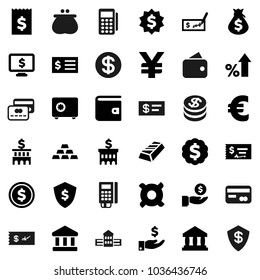 Flat vector icon set - school building vector, bank, dollar coin, gold ingot, wallet, percent growth, money bag, investment, check, receipt, medal, shield, safe, monitor, any currency, euro sign