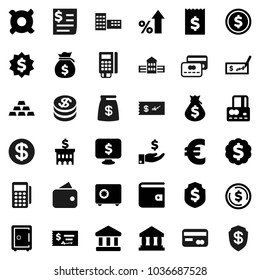 Flat vector icon set - school building vector, bank, dollar coin, credit card, wallet, percent growth, money bag, investment, check, receipt, medal, shield, safe, monitor, any currency, euro sign