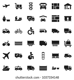 Flat vector icon set - school bus vector, bike, Railway carriage, plane, traffic light, ship, truck trailer, sea container, delivery, car, port, consolidated cargo, warehouse, disabled, amkbulance