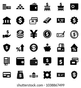 Flat vector icon set - school building vector, bank, dollar coin, gold ingot, credit card, wallet, percent growth, piggy, investment, check, receipt, medal, shield, safe, monitor, any currency